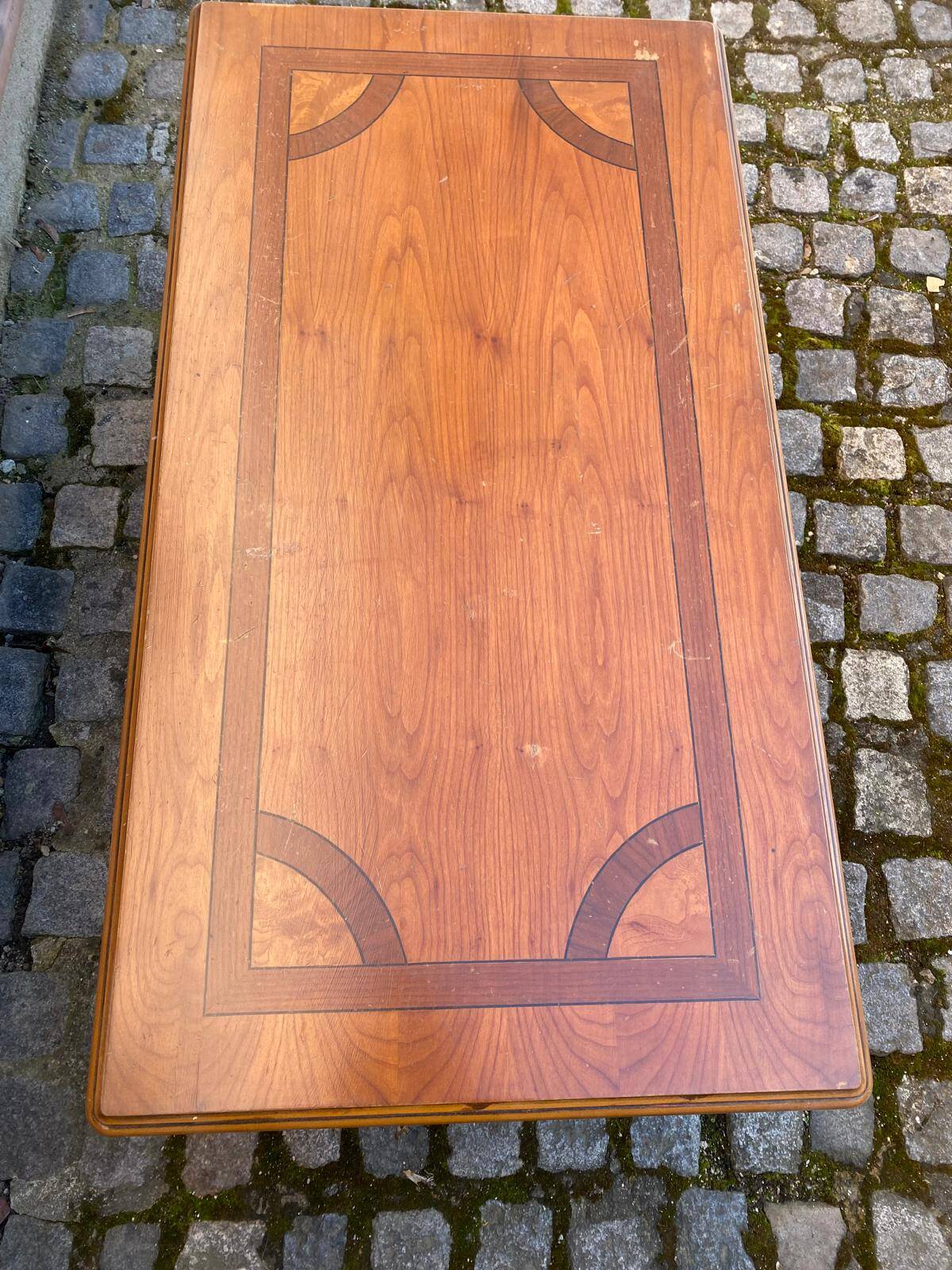 Solid wood and marquetry coffee table, double top, 110cm