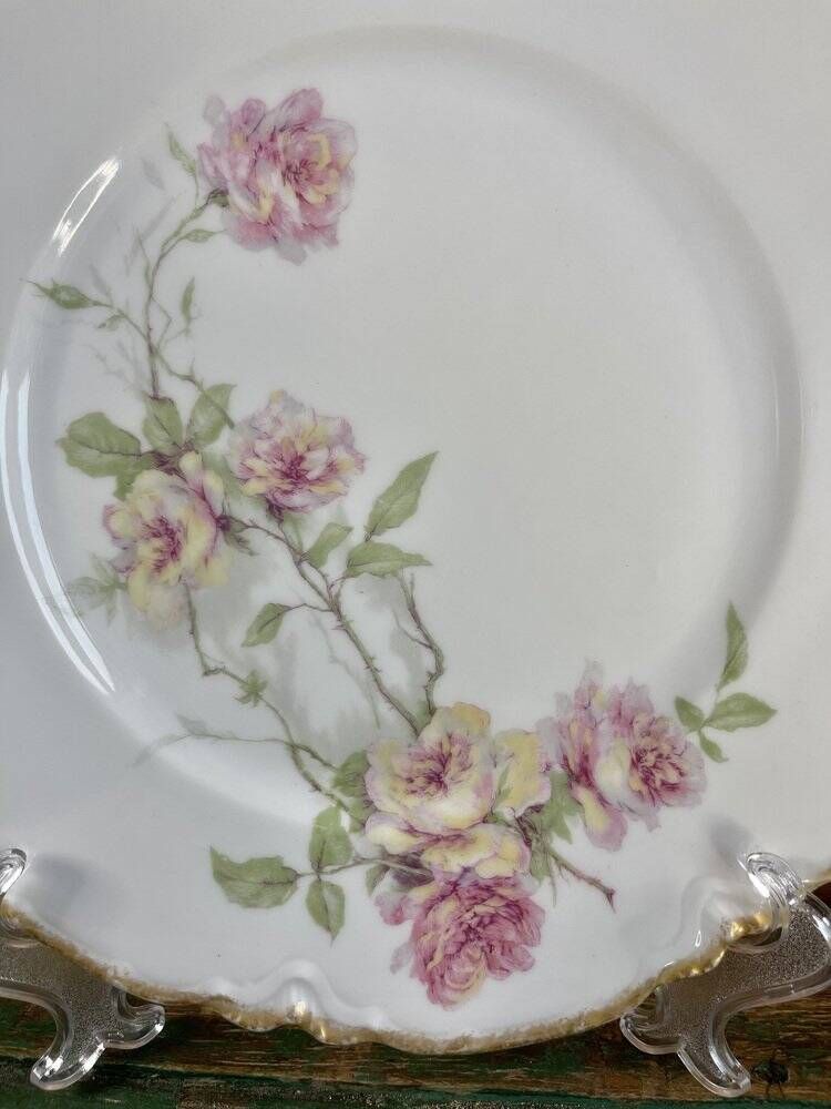 6 flat plates Baltimore Rose by Haviland Limoges