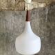 Scandinavian pendant light in opaline and teak - vintage 1960