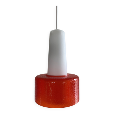 Suspension en verre blanc et orange par Peil et Putzler
