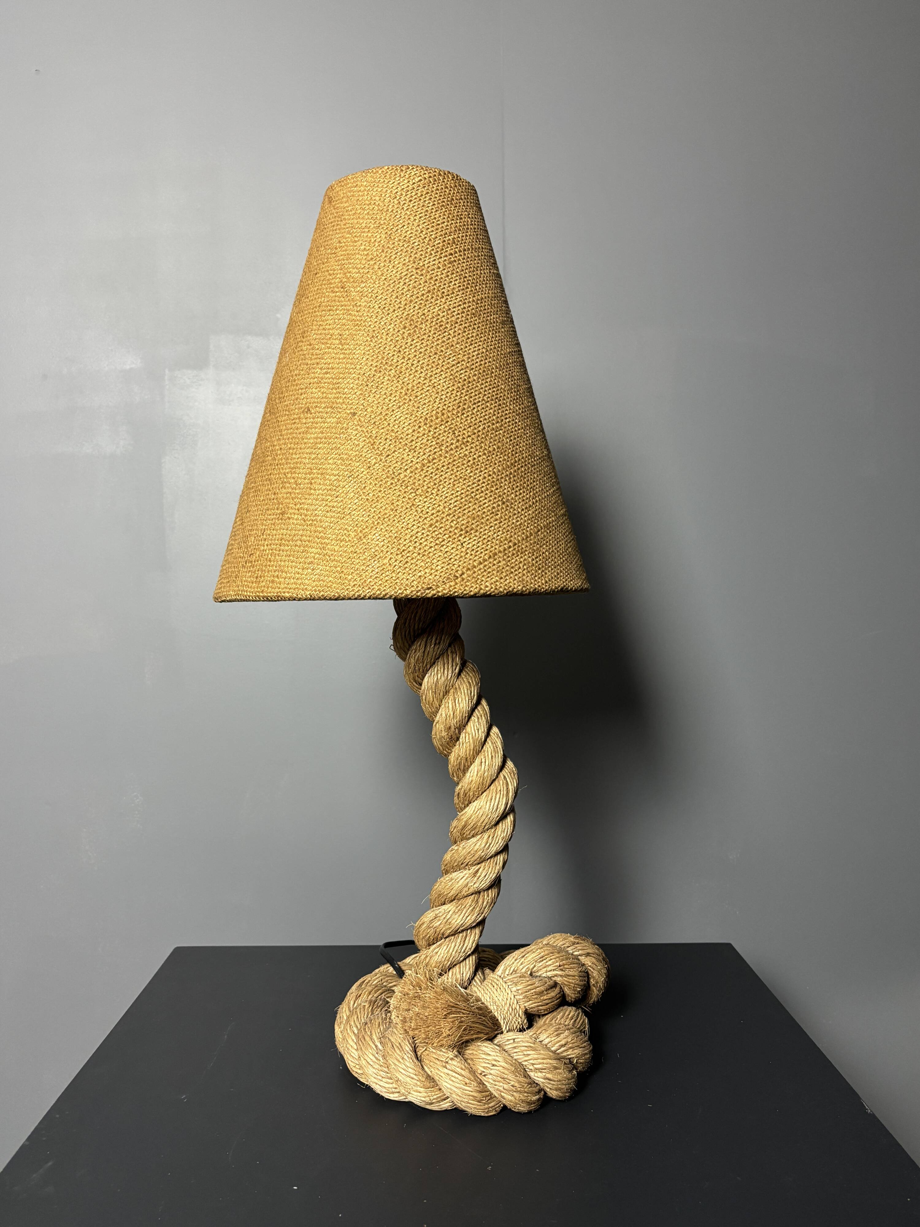 Midcentury French brutalist rope table lamp in the style of Audoux & Minet