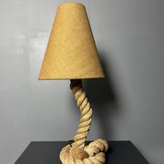 Midcentury French brutalist rope table lamp in the style of Audoux & Minet