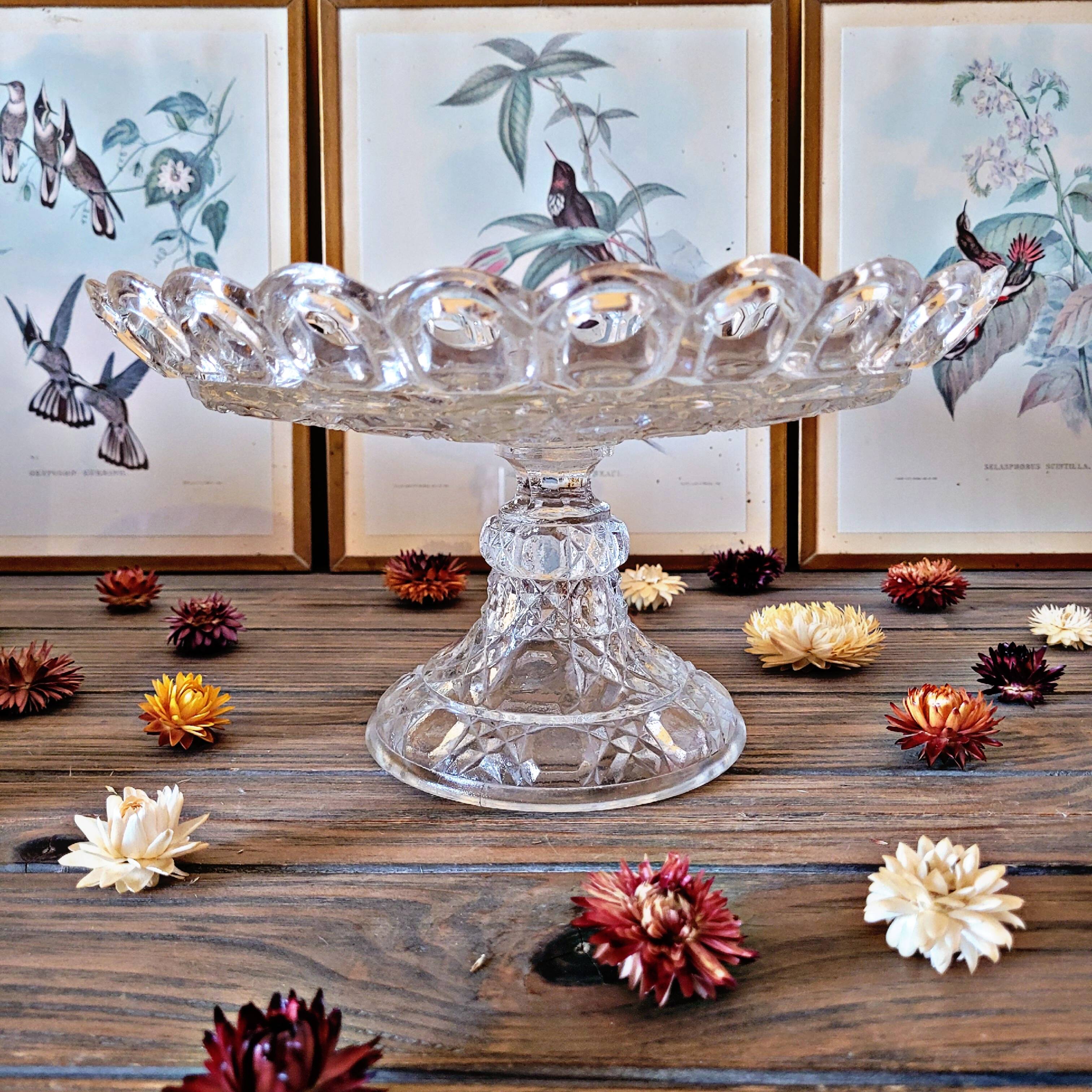 Molded glass compote bowl, geometric decoration