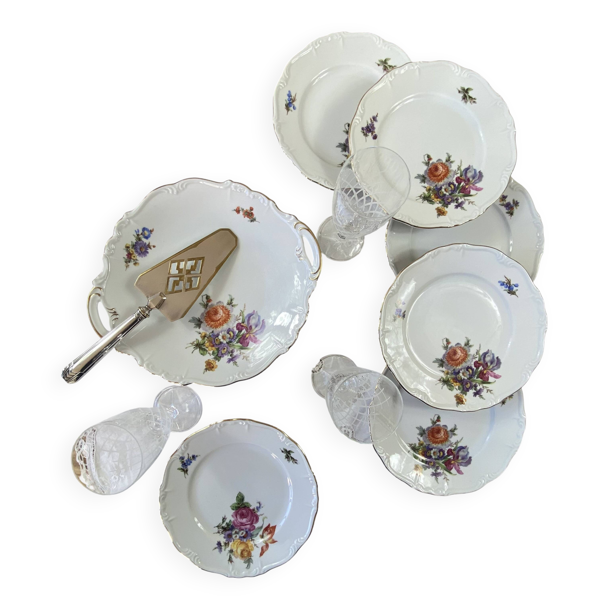 6 assiettes dessert et plat porcelaine ancienne Edelstein Bavaria