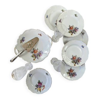 6 assiettes dessert et plat porcelaine ancienne Edelstein Bavaria