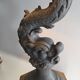 Monumental lamp with a dolphin in cast iron and lead scales - 110cm