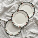 3 vintage black floral frieze dessert plates from Digoin and Sarreguemines