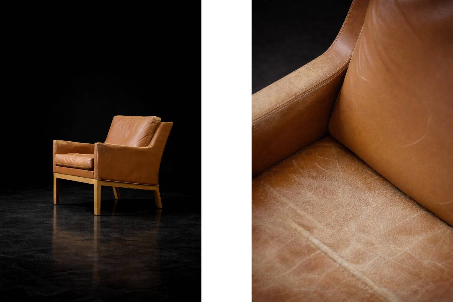 Vintage Mid-Century Danish Modern Brown Leather Easy Chair Model 39