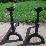 Pair of Small Fireplace Andirons with Bowls