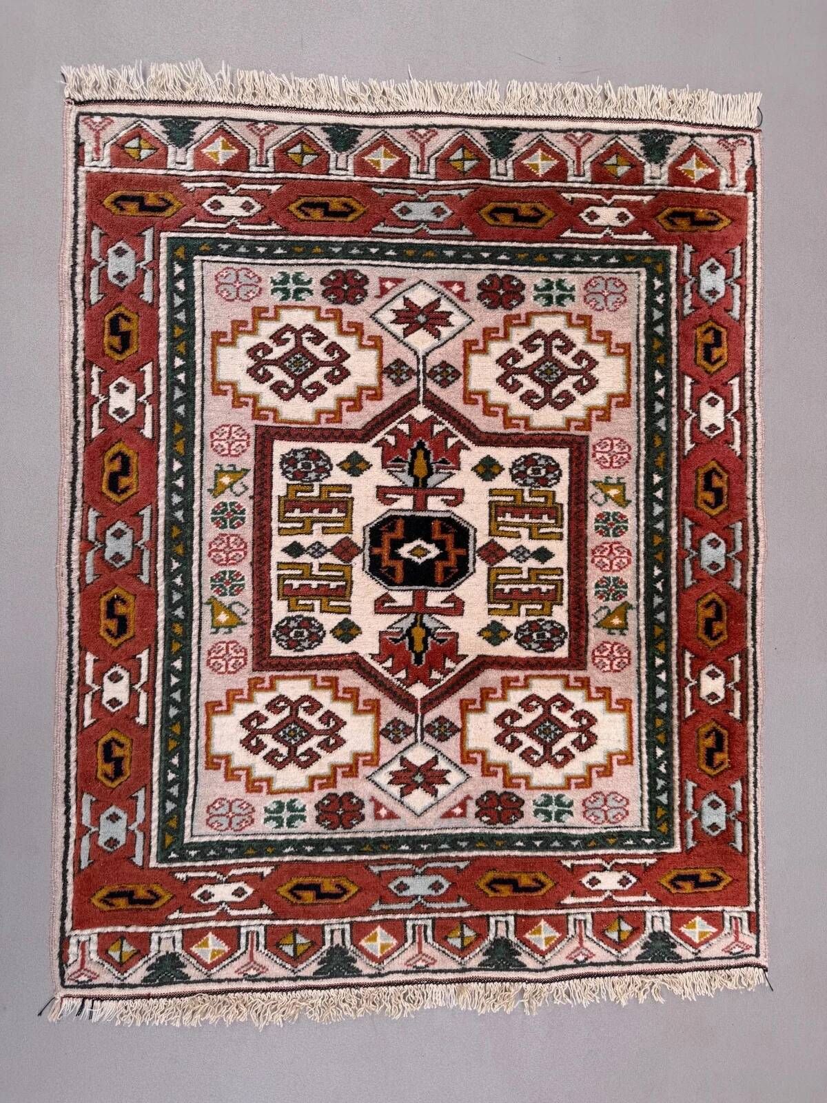 Old Turkish Kazak rug 90x115 cm vintage tribal, square medium 2574