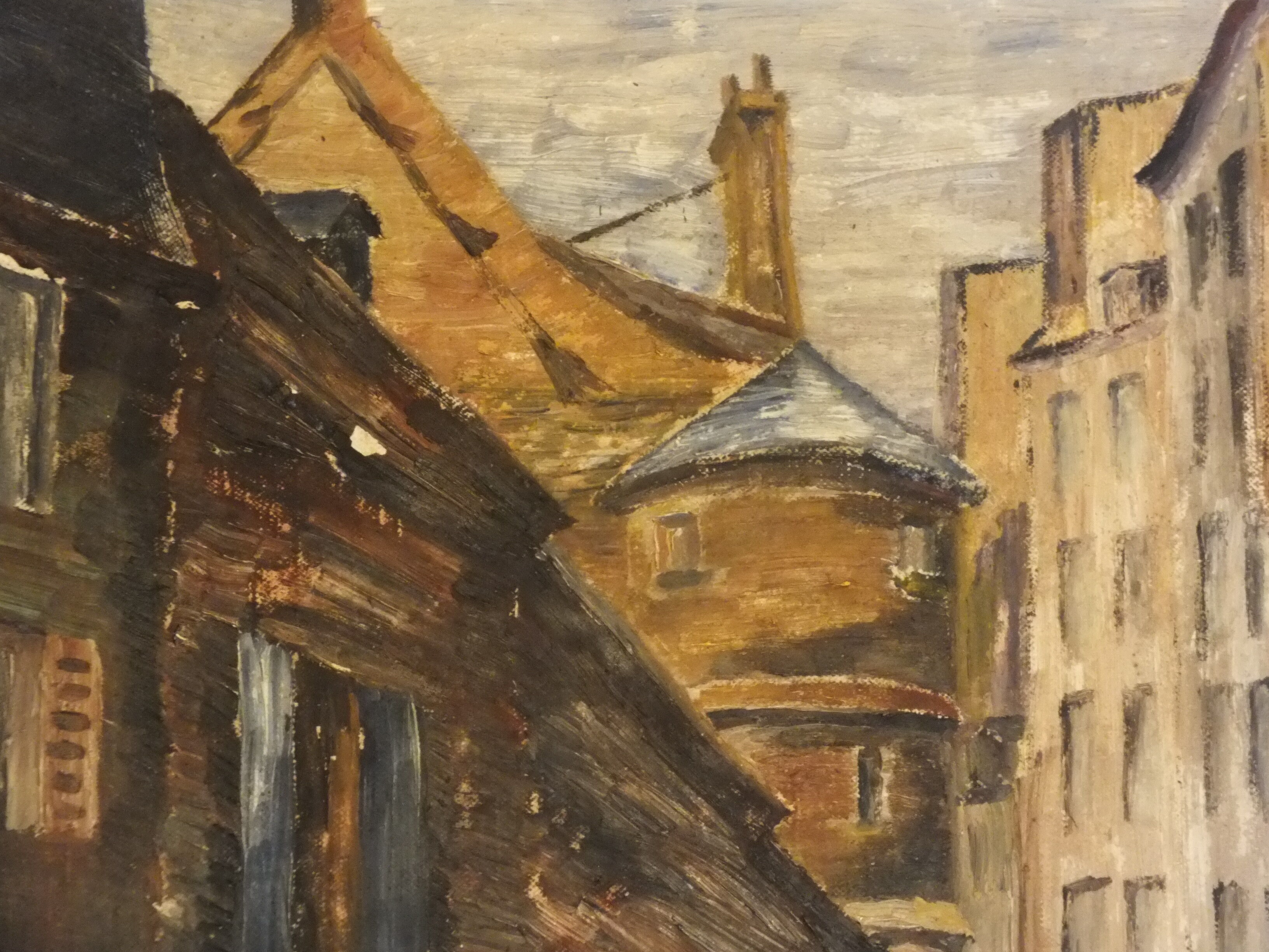 Painting on cardboard alley in Paris or Rouen