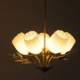 Ceiling lamp with five lights in mid-century modern style, opal glass shade, Itsu, Finland.