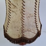 Vintage ceramic table lamp with hand-stitched leather shade, 1980s.