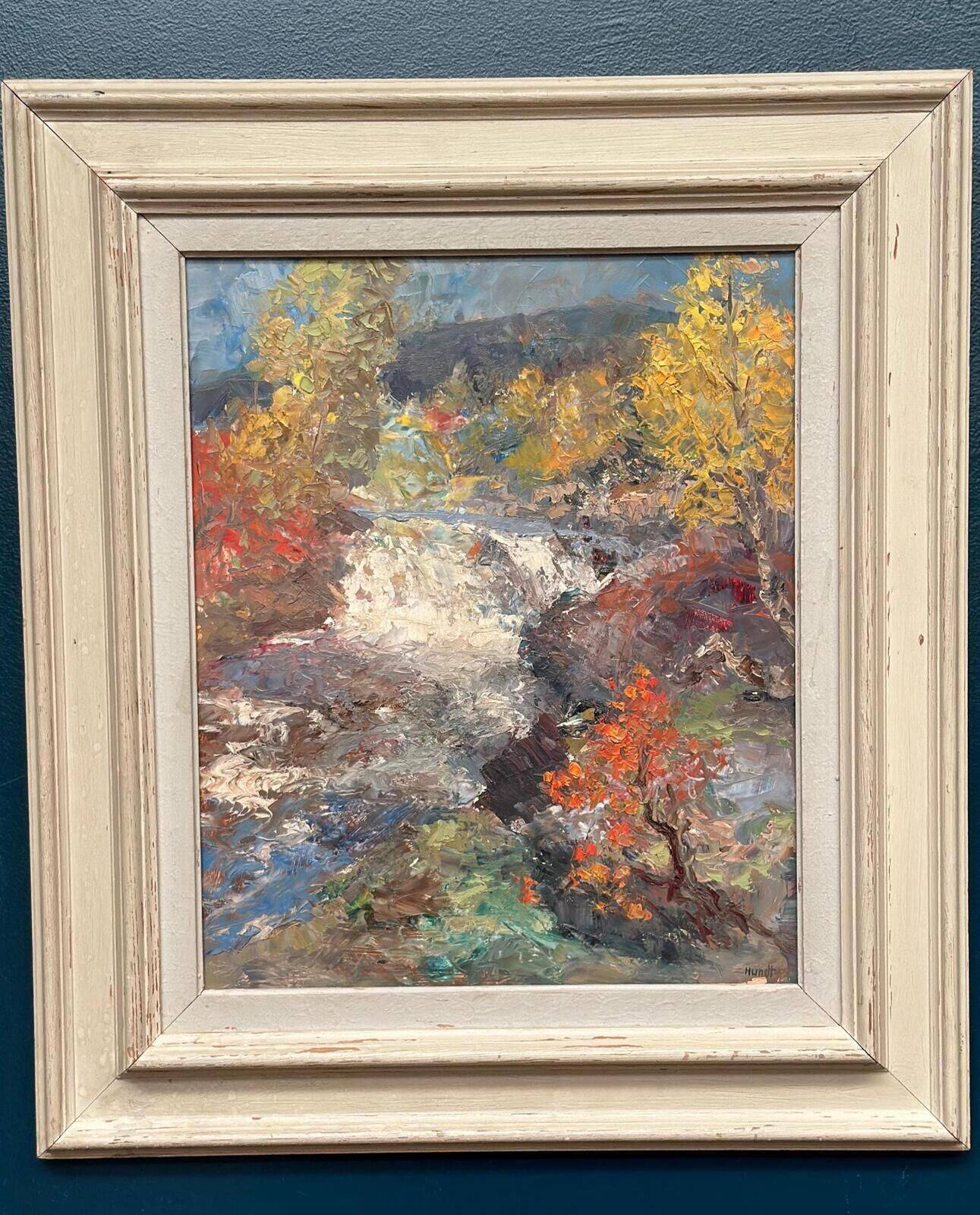 Original Swedish Oil On Panel – “Waterfall” By Hundt