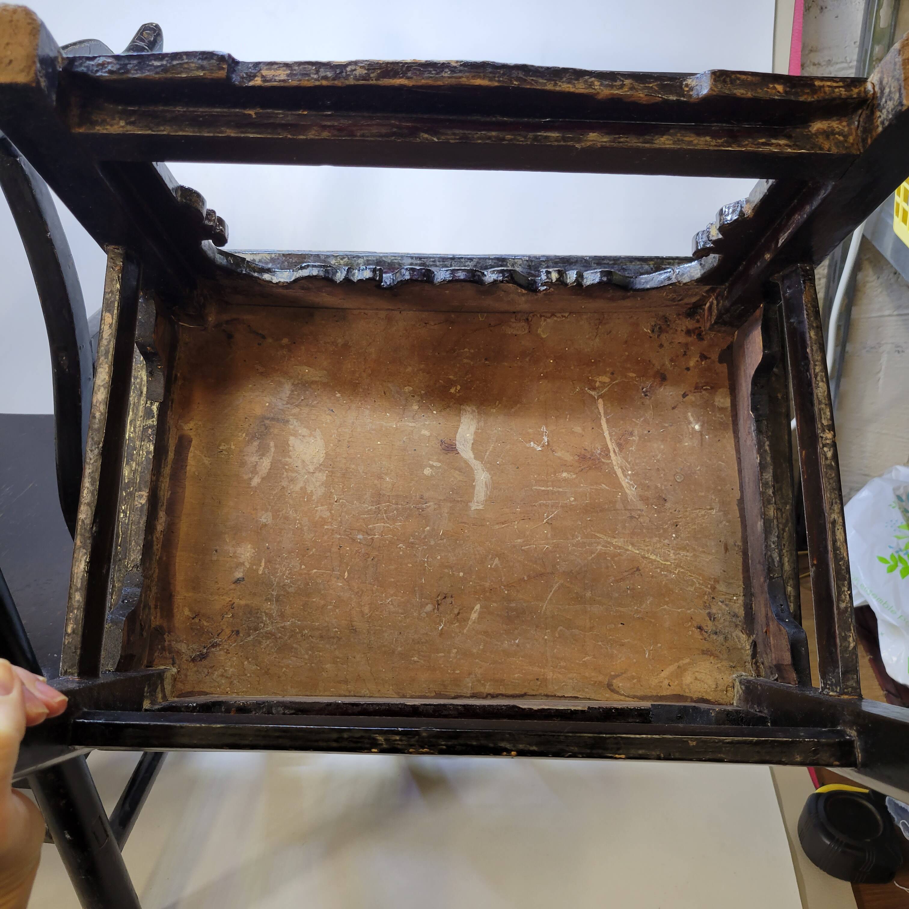 Pair of old chairs armchairs 19th century Chinese stools in black lacquered wood