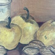 Oil painting on canvas, still life with fruits and pot, nuts, signed, George Cros, signed