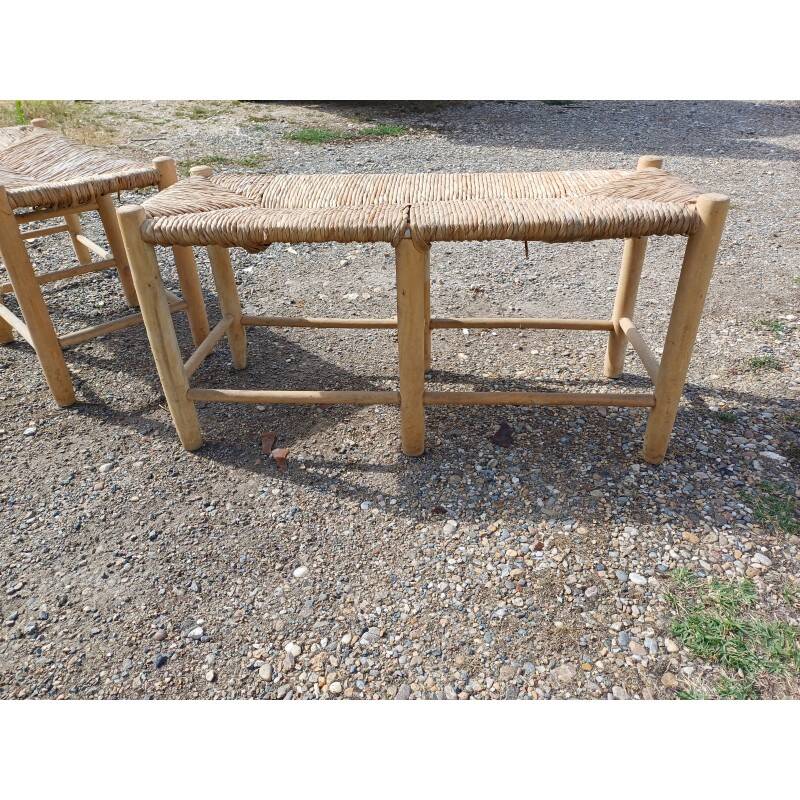 Paire de bancs paillés