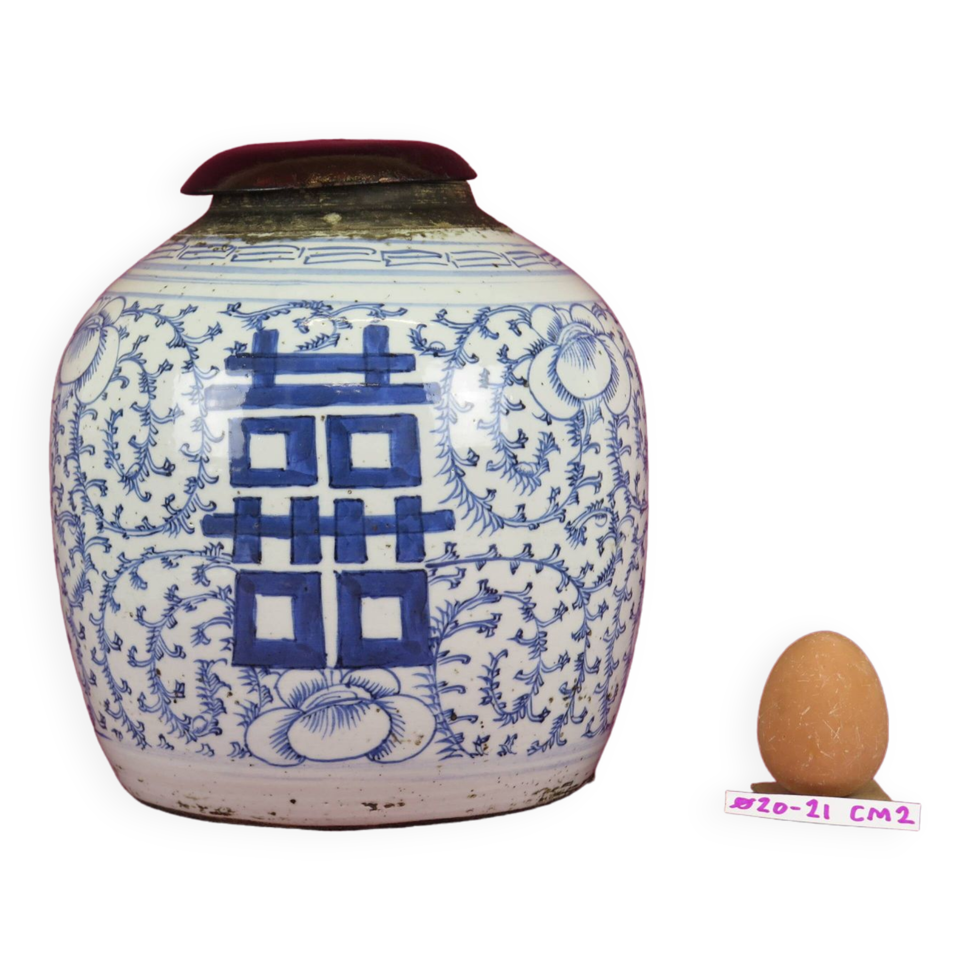 Vintage ceramic vase from China hand painted white blue wooden lid CM2