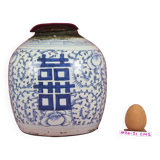 Vintage ceramic vase from China hand painted white blue wooden lid CM2