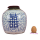 Vintage ceramic vase from China hand painted white blue wooden lid CM2