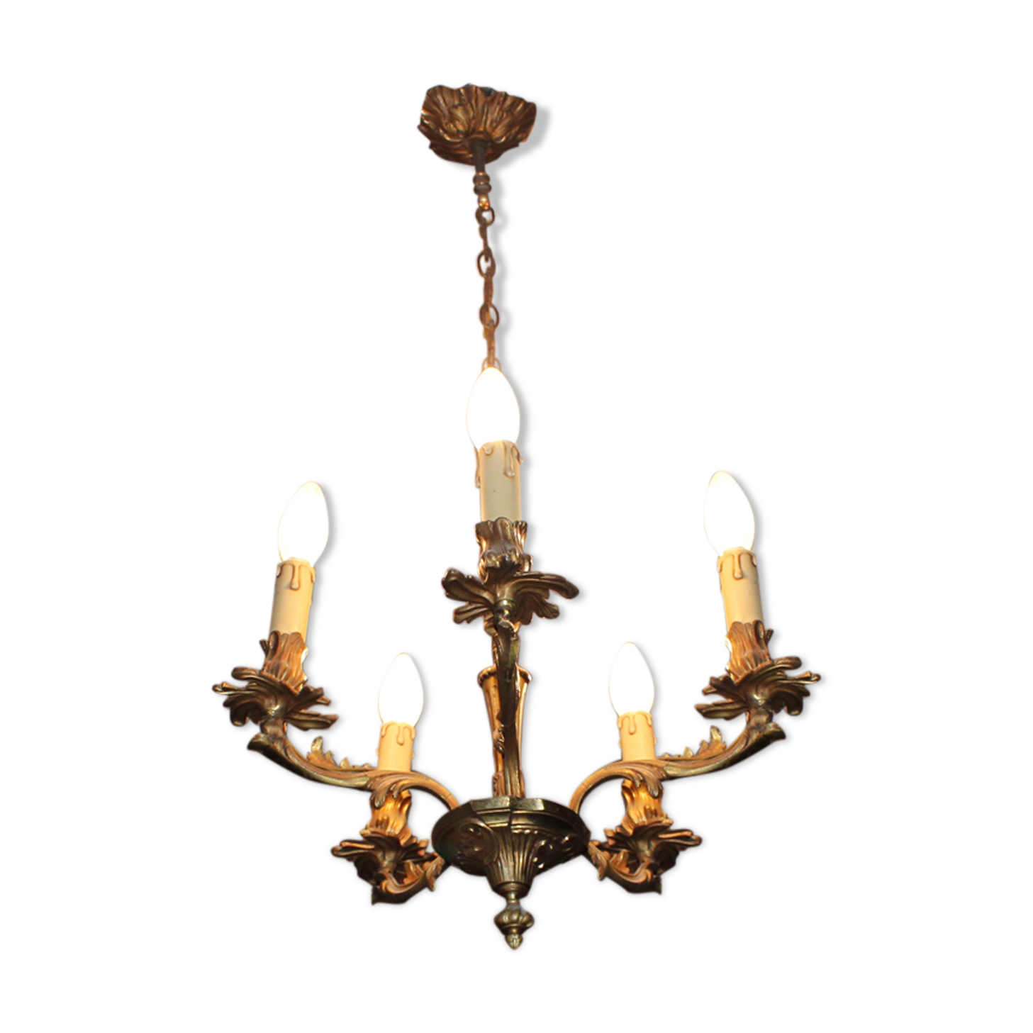 5-branched brass chandelier