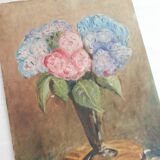 Peinture ancienne huile sur carton bouquet de fleurs
