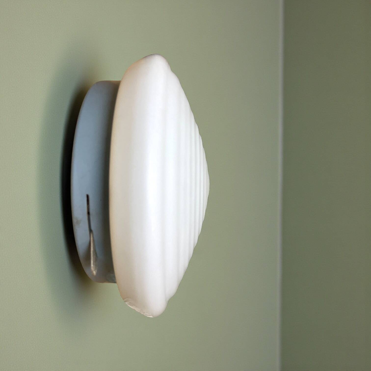 Art Deco White Glass Round Ceiling or Wall lamp