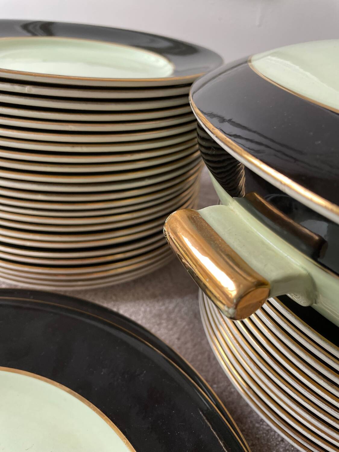 Dinner Service Year 50/60 Earthenware of Salins 53 Pieces Mint Black