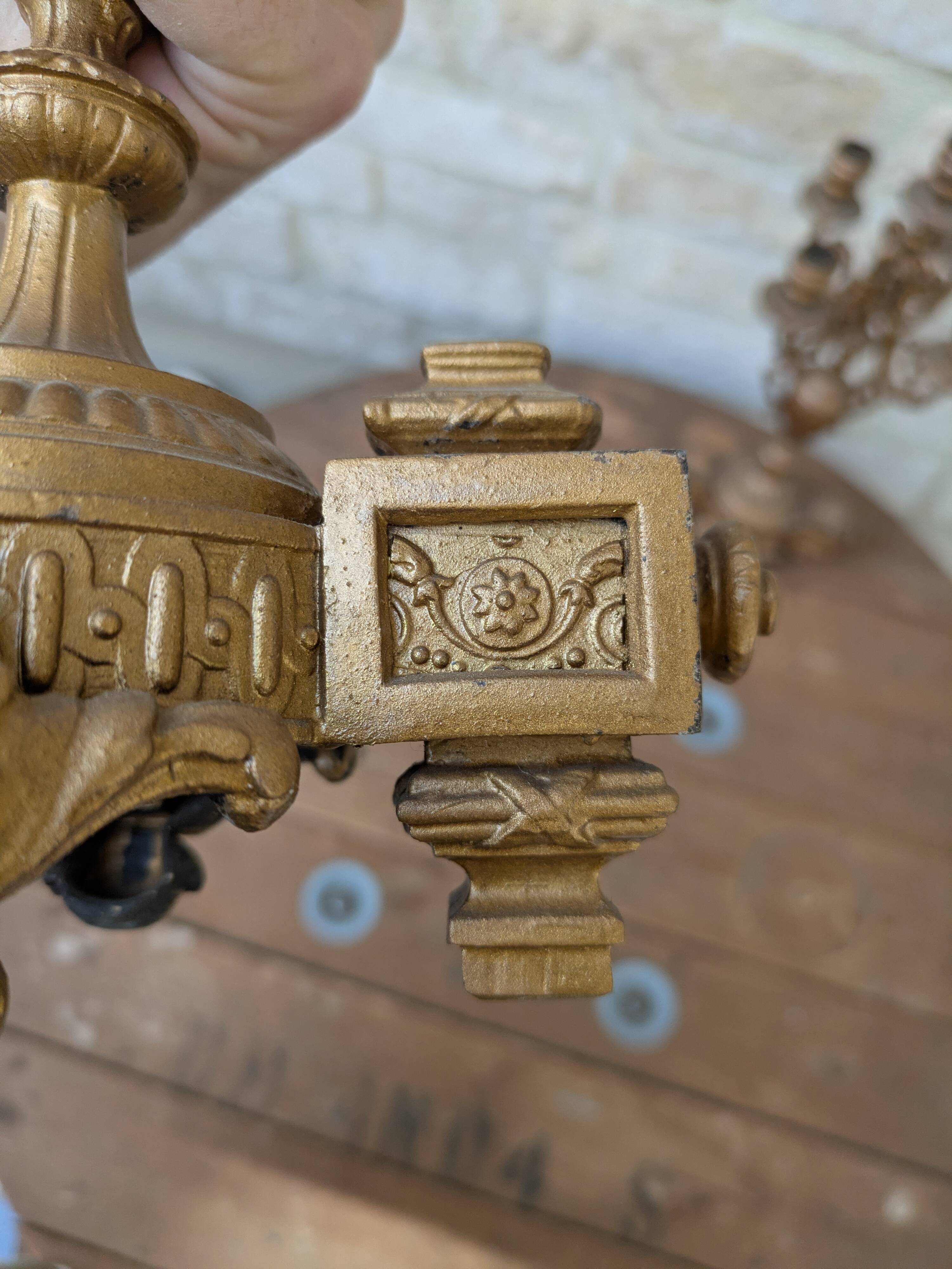 Pair of metal candelabra candle holders with 5 branches, 41cm