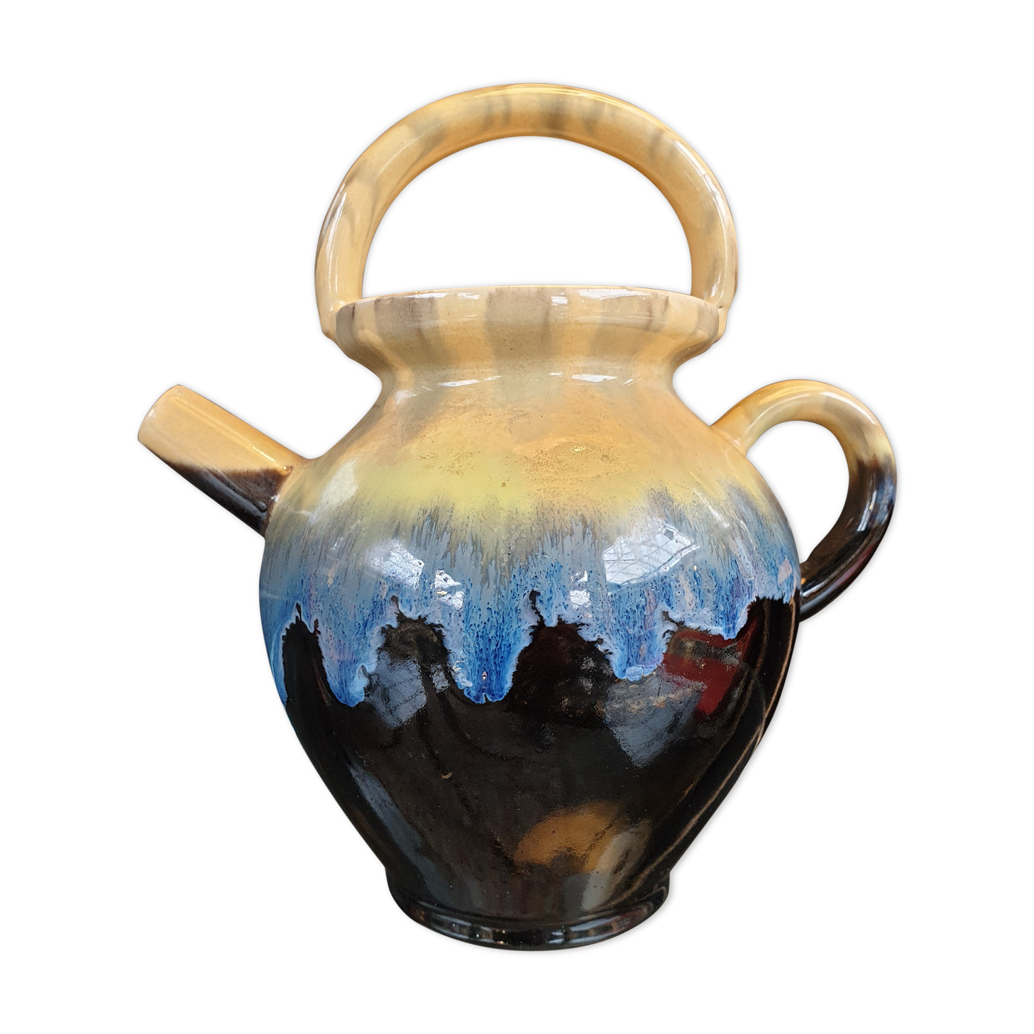 Pier Vase signed ALPHO flamed sandstone 1940s 1950s