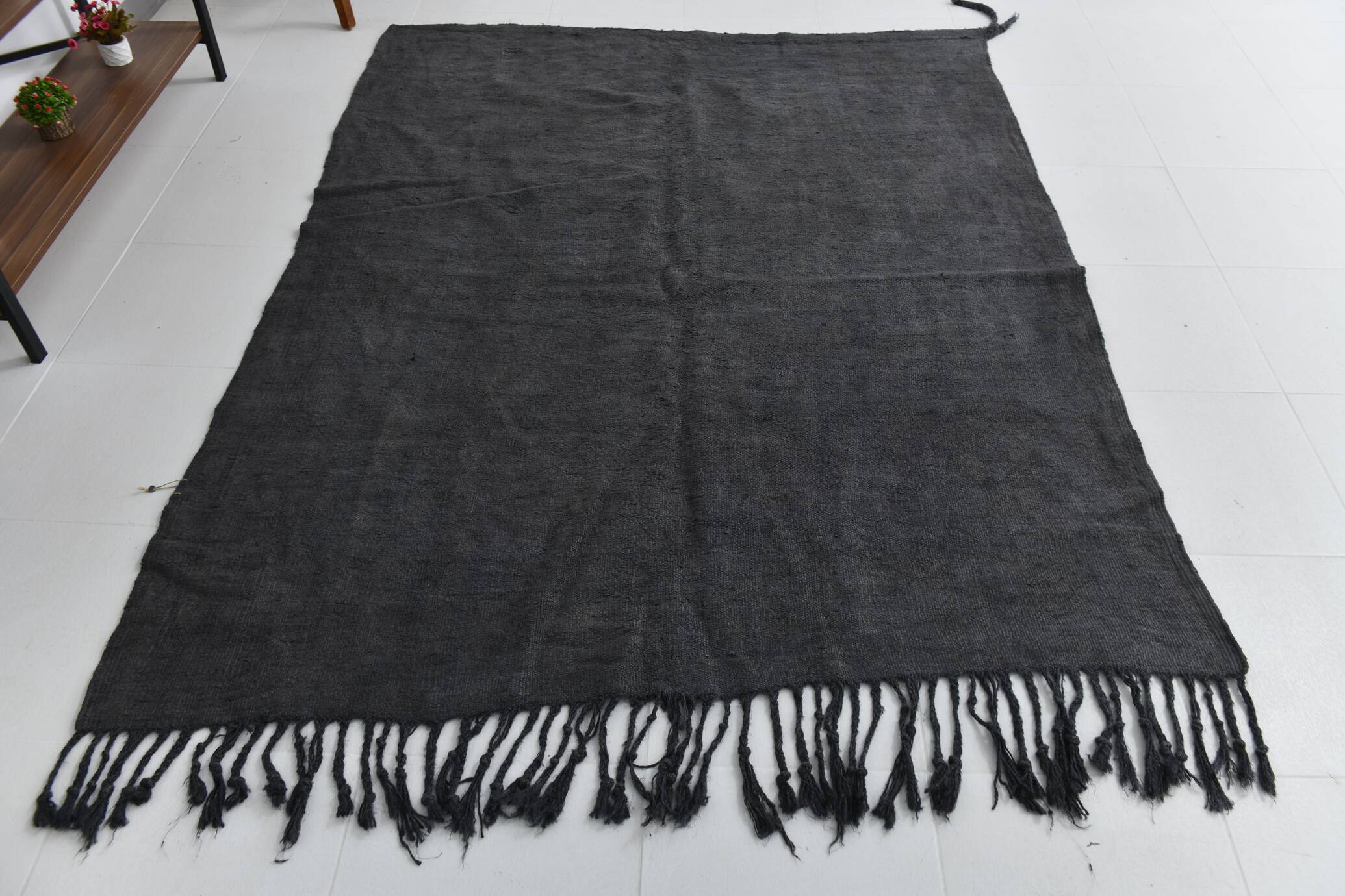 6x7 Charcoal Handwoven Anatolian Kilim Rug, 172x218 Cm
