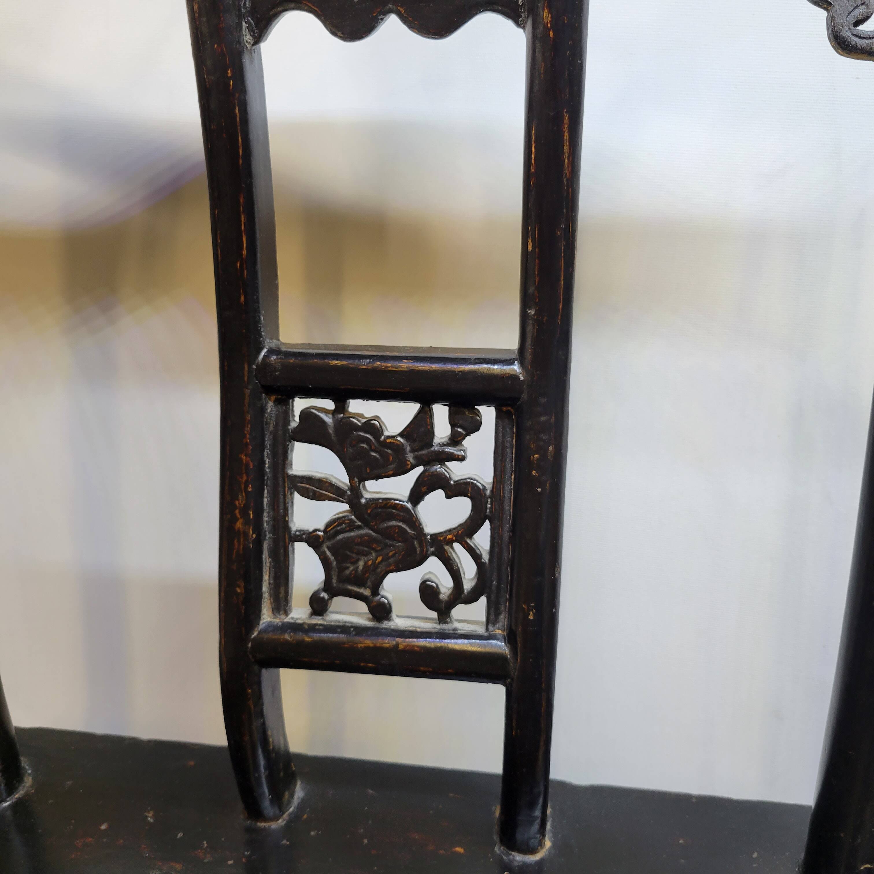 Pair of old chairs armchairs 19th century Chinese stools in black lacquered wood