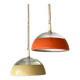 Pair of glass and holophane metal pendant lights, 1970s