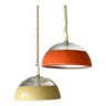 Pair of glass and holophane metal pendant lights, 1970s