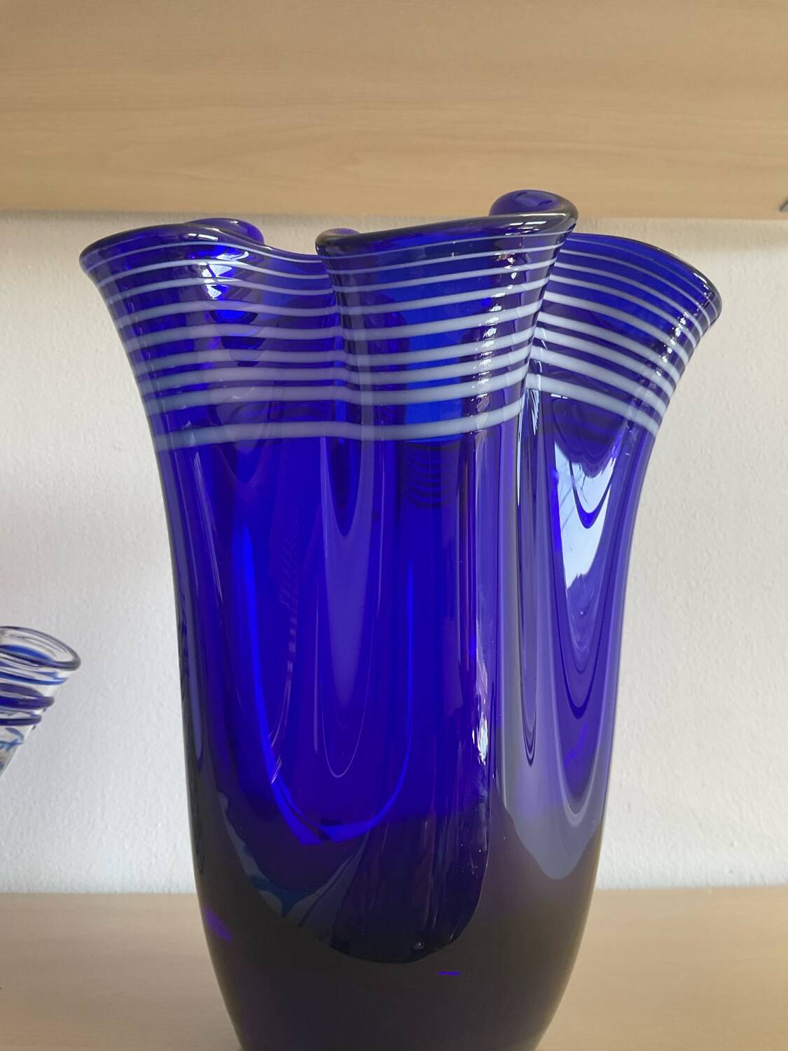 Trio of vintage blown glass handkerchief vases