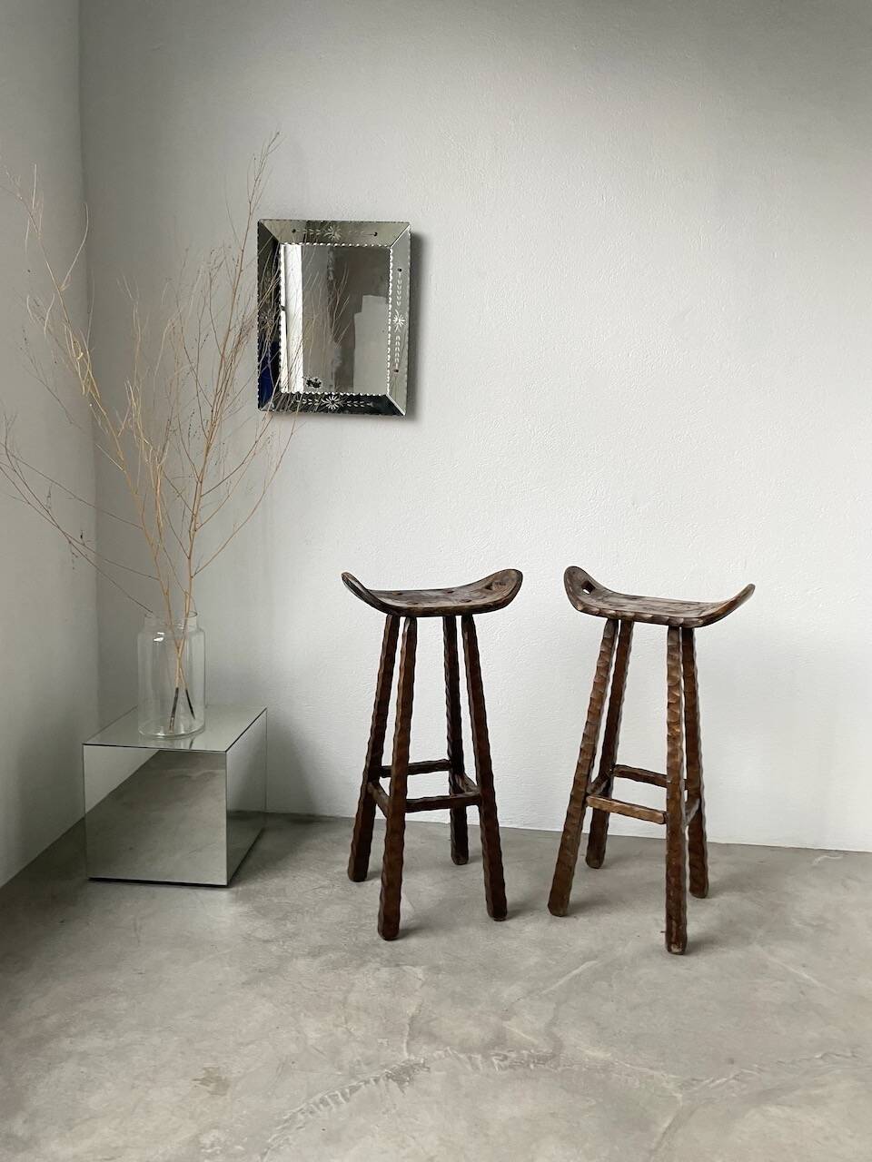 Pair of brutalist high stools