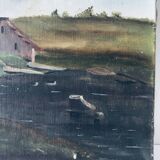 Painting on canvas alpine landscape