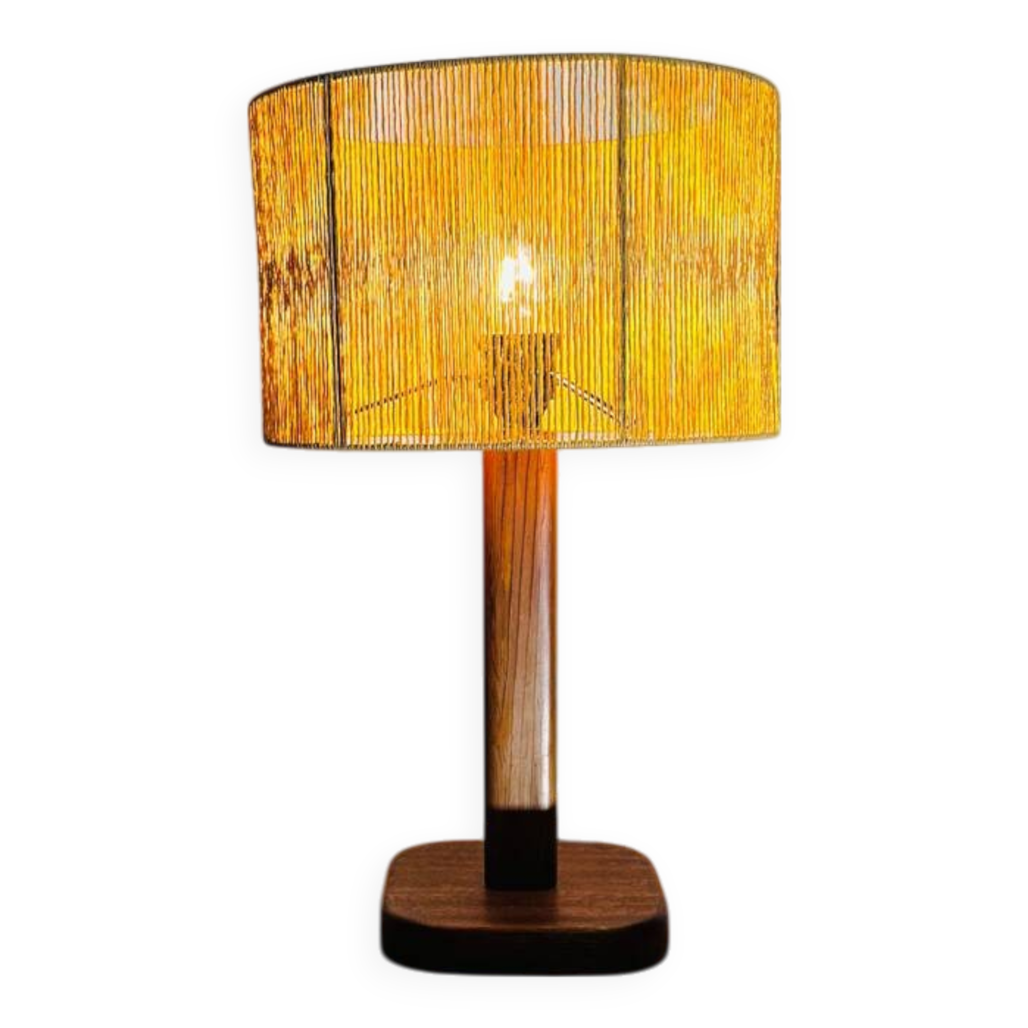 Lampe de table vintage en pin et teck avec nouvel abat-jour, années 70.