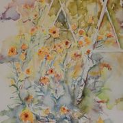 Ecole XXe : Le parc fleuri, aquarelle originale signée