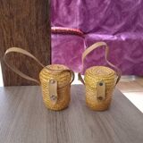 2 small rattan and leather baskets