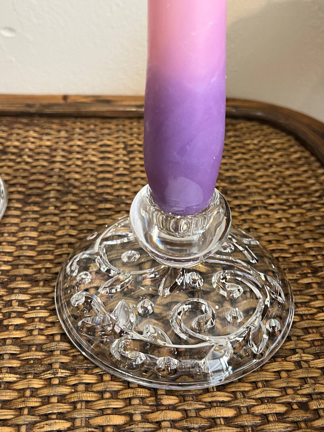 Superb pair of crystal candlesticks model "Organdi" by Crystal d'Ar.