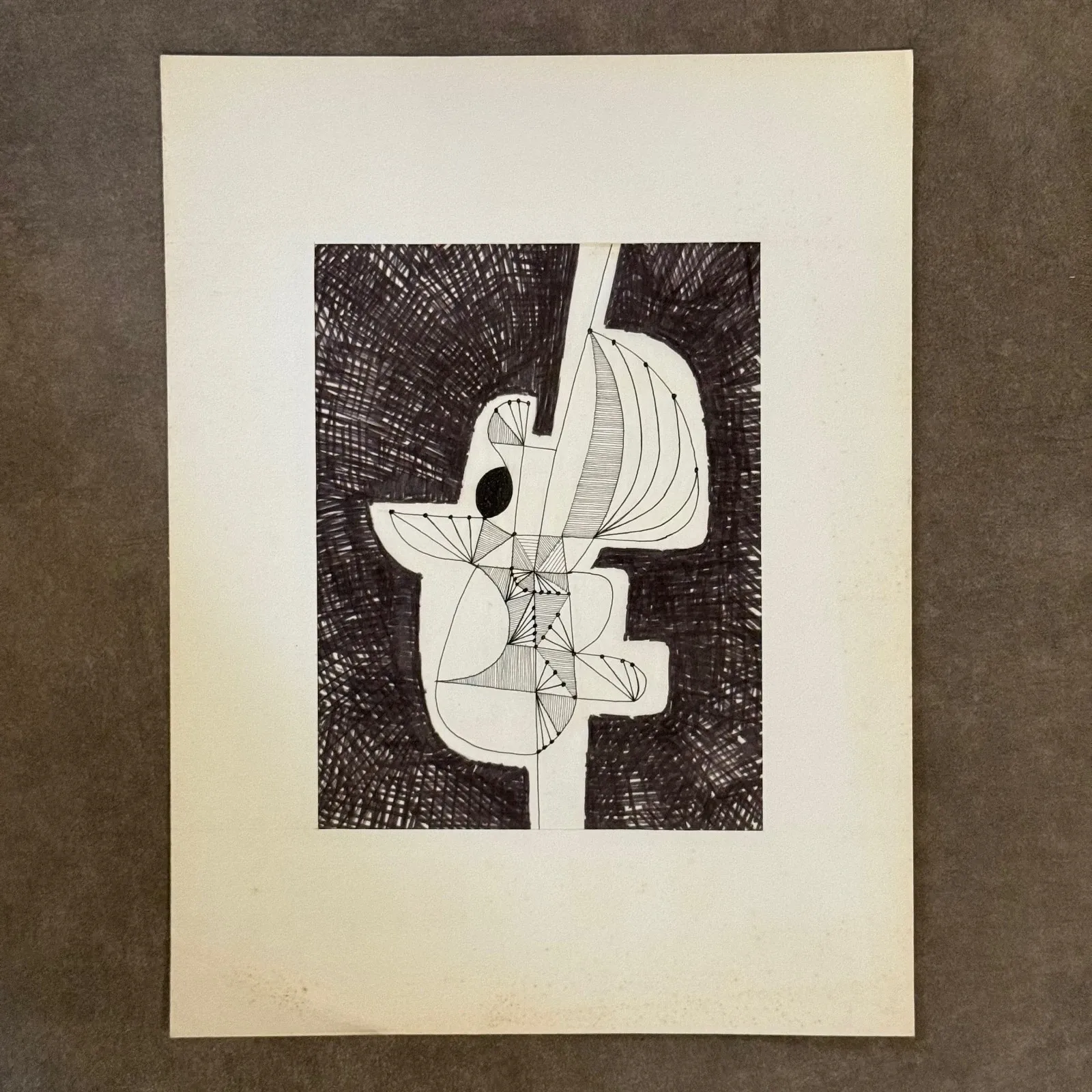 Modern composition drawing 1970 by François de Chabot