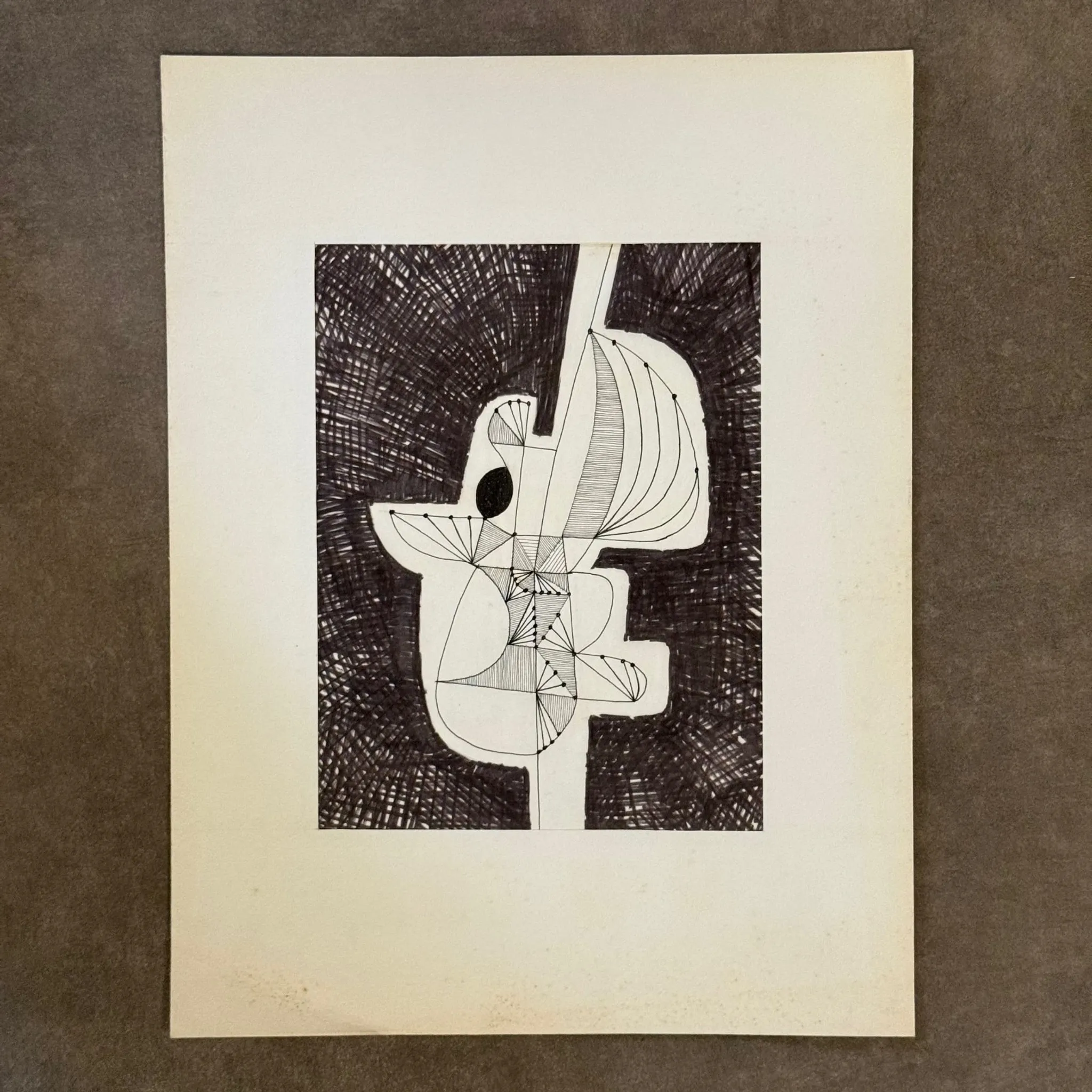 Dessin composition moderne 1970 par François de Chabot
