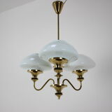 Mid-Century Brass Chandelier, Czechoslovakia, 1970s, Made in Jablonec Glassworks