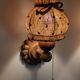 Pair of carved pine wall lights with jute shades, Swedish design, 1970s