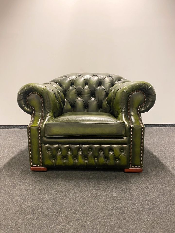 Handcrafted Chesterfield Club Armchair in Earthy Green Tone