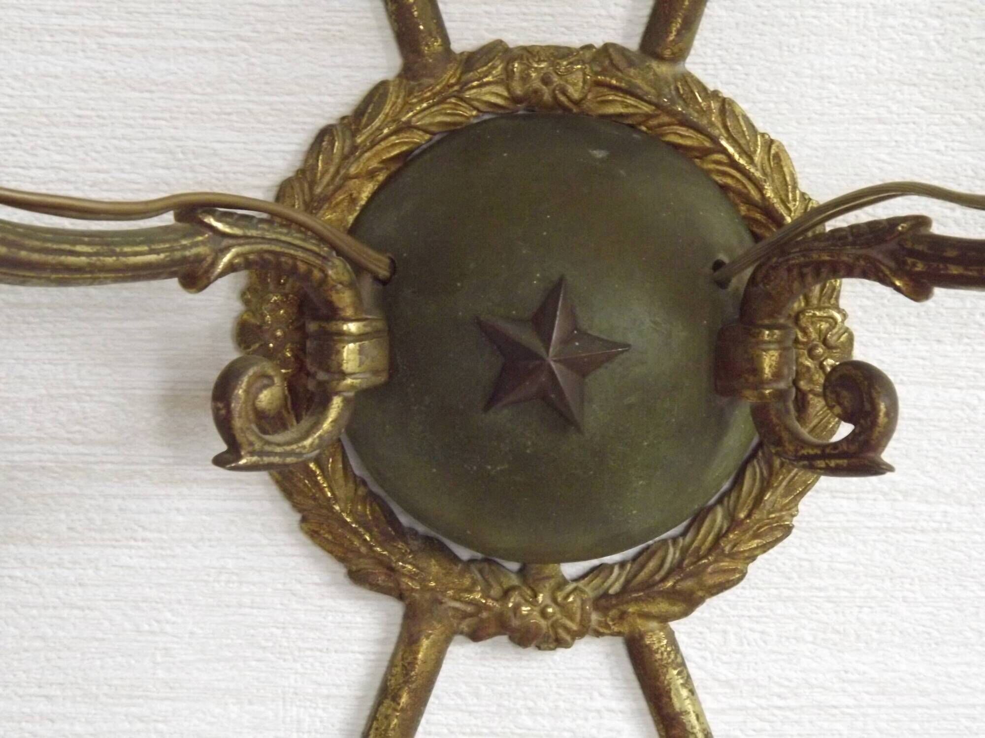 French Vintage Bronze Empire Arrow & Quiver Criss Cross Double Wall Sconces