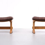 Set tabourets de pied en bois de chêne massif, années 1970, hollande