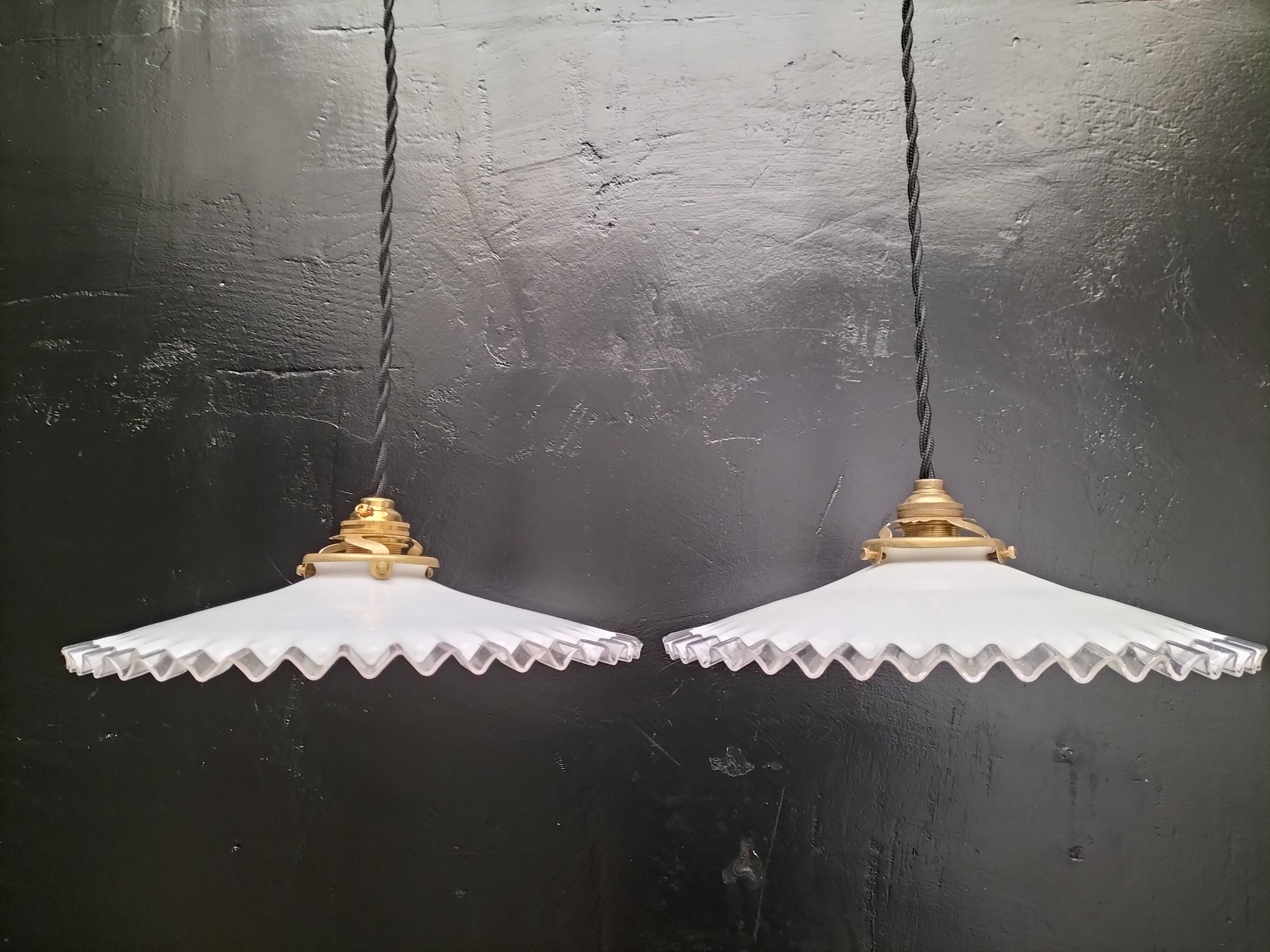 Pair of opaline pendant lights