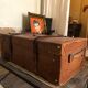 Former leather trunk with Louis Vuitton label holder